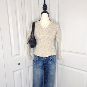 GAP Soft N' Comfy Coquette Cream Crochet Cable Knit Wool Sweater Pullover Hoodie